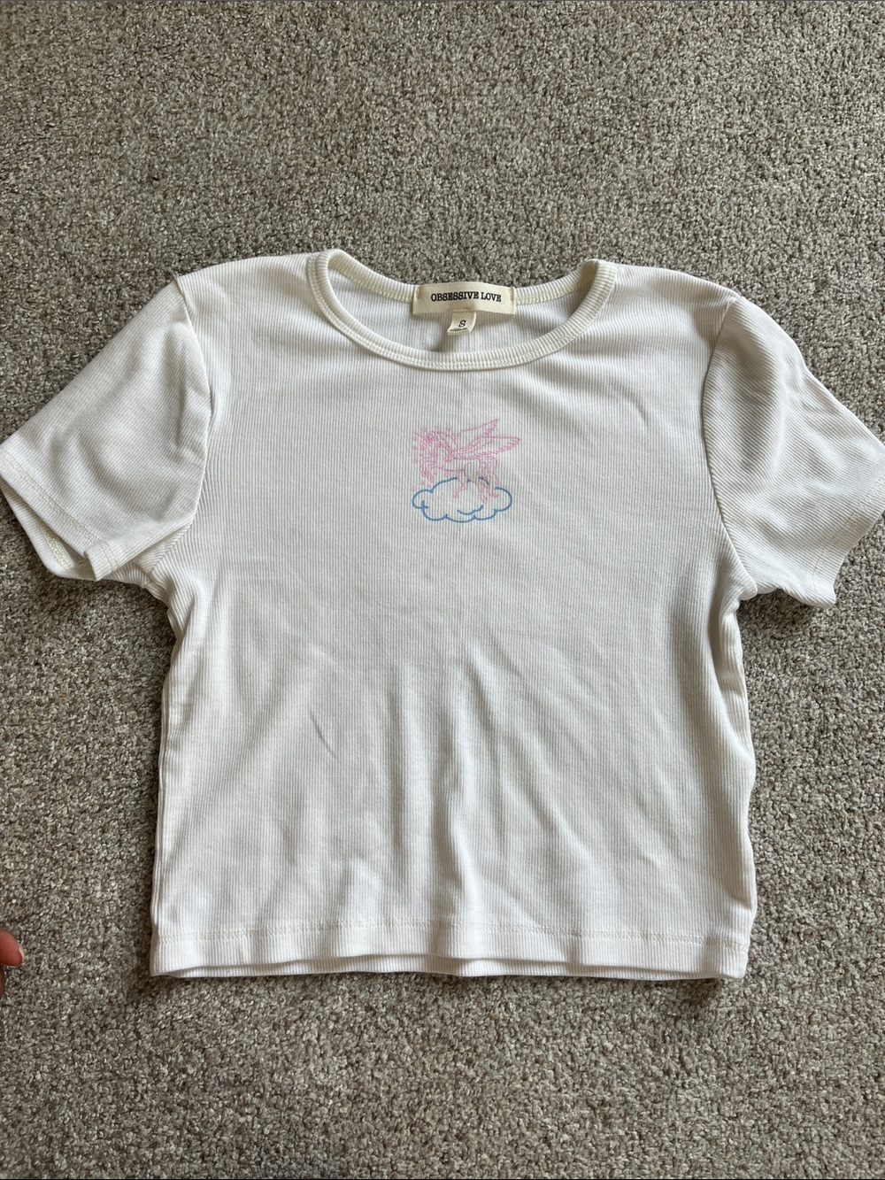 Pastel Unicorn and Cloud Graphic Kids White Ribbed Cotton Tee
